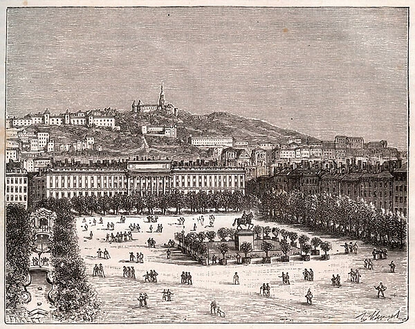 Place Bellecour or Place Louis-le-Grand - la plus grande place de Lyon - engraving in 'La France illustree: geography, history, statistical administration' by V. -A. Malt-Brown. 1884