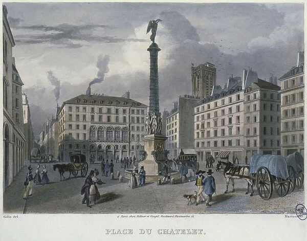 The Place du Chatelet, Paris, engraved by Frederic Martens (1809-75