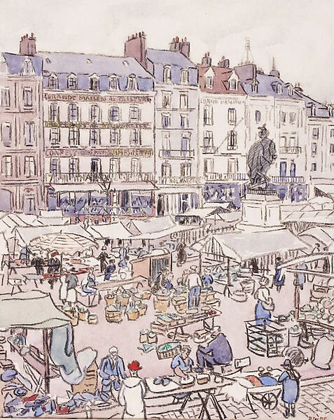 Place Nationale, Dieppe, c. 1910 (chalk & w  /  c on paper)