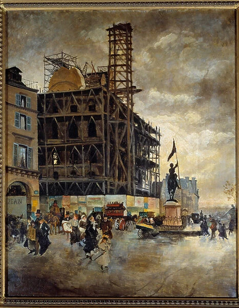 Place de pyramides construction of the marsan pavilion (Paris) in 1880
