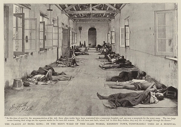 The Plague at Hong Kong, in the Mens Ward of the Glass Works, Kennedy Town, Temporarily used as a Hospital (b  /  w photo)