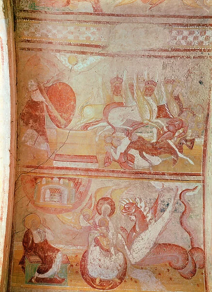 The plague of locusts and a dragon threatening a woman (fresco)