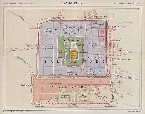 Plan of the city of Beijing, China (coloured engraving)