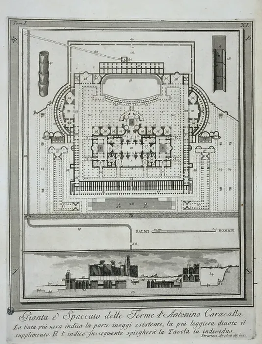 Framed Print : Plan and cross-section of Baths of Caracalla, engraving by Giovanni Battista Piranesi (1720-1778), Italy, 18th century