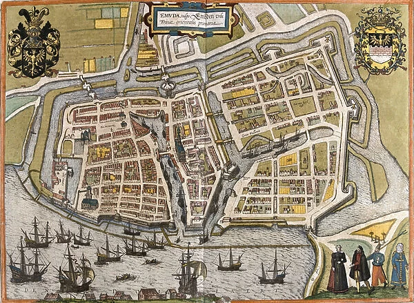 Plan of Emden (Emuda), Germany (etching, 1572-1617)