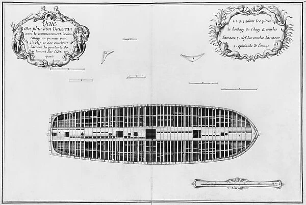 Plan of the first deck of a vessel, illustration from the Atlas de Colbert