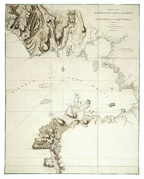 Plan of the harbour, fort, town and environs of Fort Royal in Martinique, 1793 (engraving)