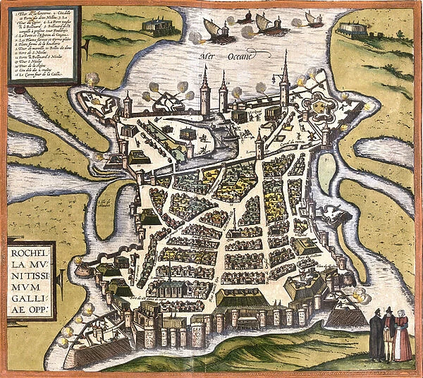 Plan of La Rochelle (Rochella), France (etching, 1572-1617)