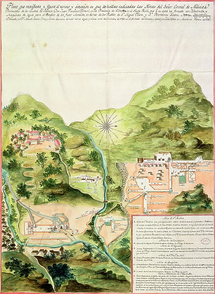 Plan of the Mines of Oaxaca, Mexico, 1785-87 (pen & ink and w  /  c on paper)