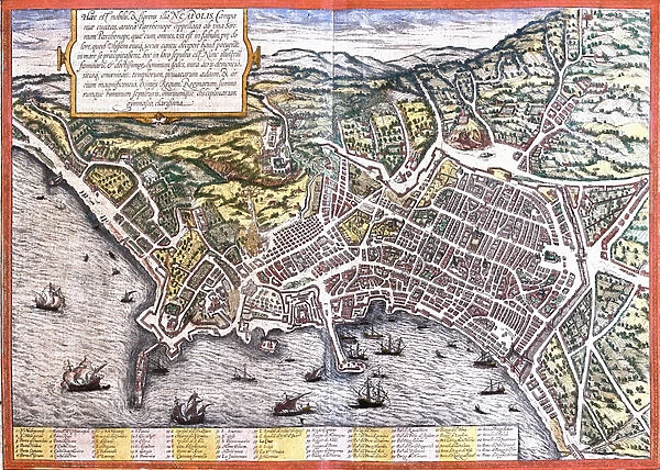 Plan of Naples (Neapolis), Italy (etching, 1572-1617)
