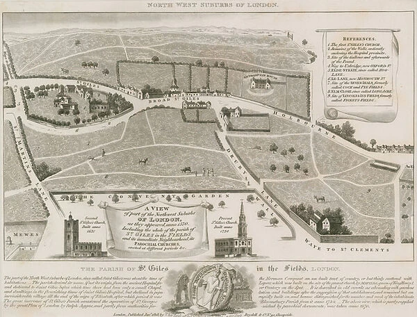 Plan of north west suburbs of London around St Giles in the Fields (engraving)