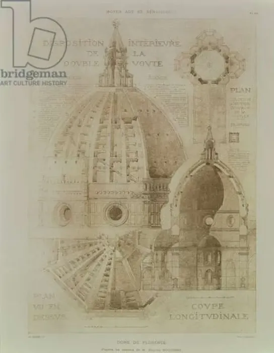 Framed Print : Plan, Section and Elevation of Florence Cathedral, from Fragments d