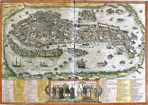 Plan of Venice (Venetia), Italy (etching, 1572-1617)