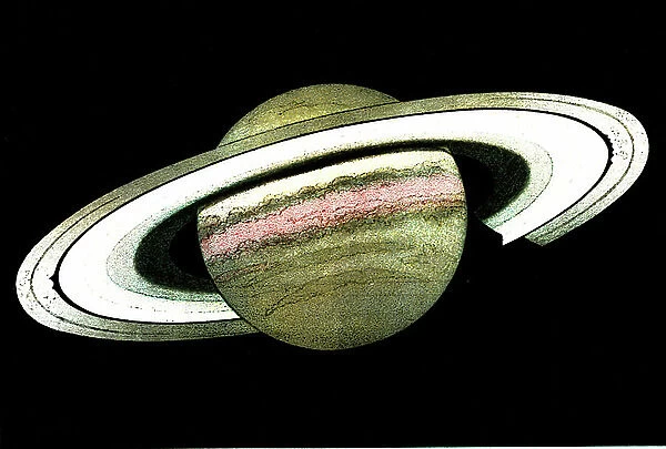 Planet Saturn and its rings. Observed and drew on December 30th, 1874 by L. TROUVELOT (book 'The Sky by A. Guillemin), 1877