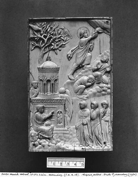 Plaque depicting the Ascension, possibly from a book cover (ivory) (b  /  w photo)