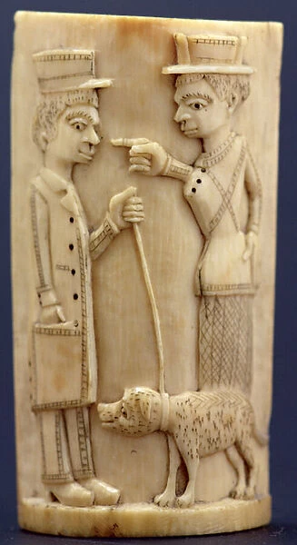 Plaque with figures of missionaries, Congo (ivory)