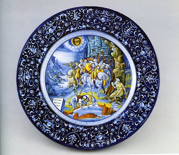 Plate with Alexander and Diogenes, 1524 (maiolica)