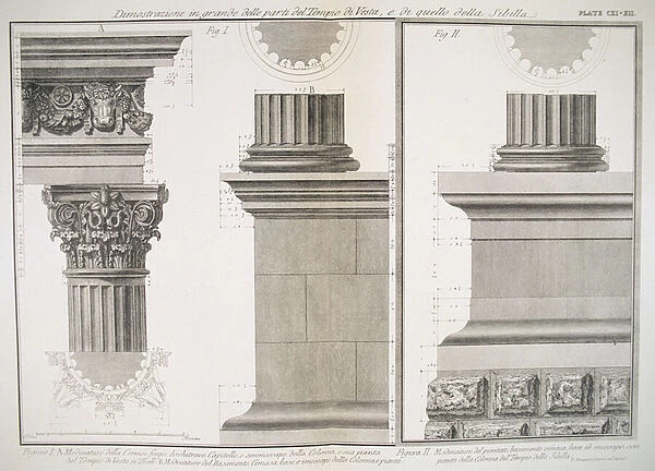 Plate CXI-XII Illustration of the column structure of the Temple of Vesta