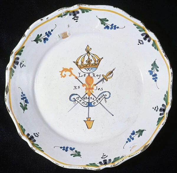 Plate with the inscription Le Roi et les Etats Generaux'with emblems of the Three Orders and the king, 1789 (ceramic)