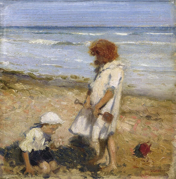 Playing on the Beach (oil on canvas)