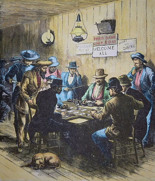 Playing Faro in a saloon in Cheyenne, Wyoming, c. 1870 (coloured engraving)