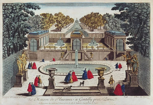 Pleasure Garden at Gentilly near Paris (colour engraving)