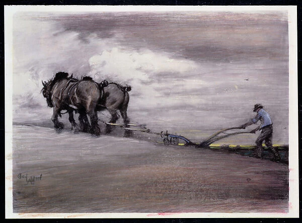 Ploughing (pencil and pastel on ivorine)