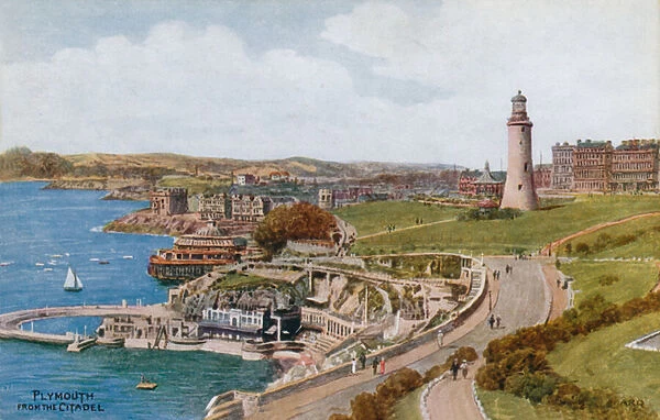 Plymouth, From The Citadel (colour litho)