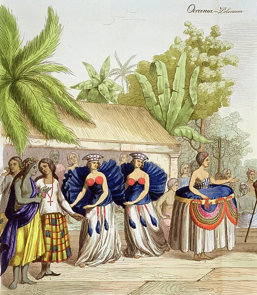 Polynesian Dancing Girls, engraved by A. Bernati (litho)
