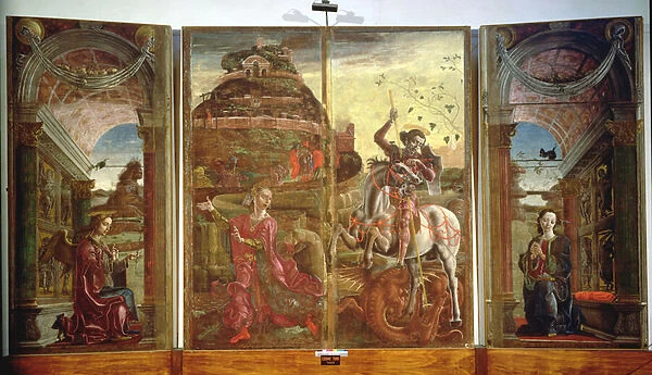 Polyptych depicting St. George and the Dragon and the Annunciation, 1469 (tempera on panel) (see also 215997)