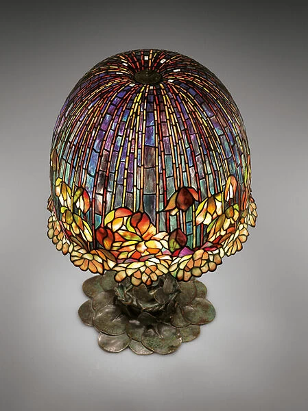 A Pond Lily Table Lamp, c. 1903 (leaded glass & patinated bronze)