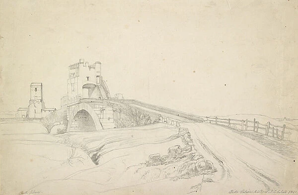 The Ponte Salario near Rome, 1821 (graphite on off-white paper)