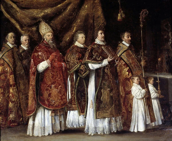 Pontifical Mass or an eveque rising to the altar or procession Painting by Antoine Le