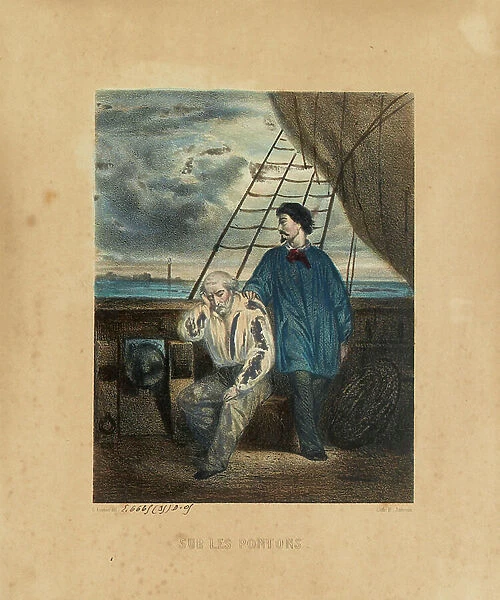 On the Pontoon, after 1848 (colour litho)