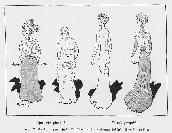 Pooh, How Plump! Oh, How Graceful!, French cartoon from Le Rire on the modern concept of beauty (litho)