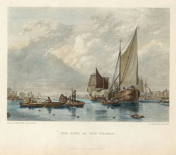 The pool of the Thames (coloured engraving)