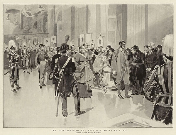 The Pope blessing the French Pilgrims in Rome (engraving)