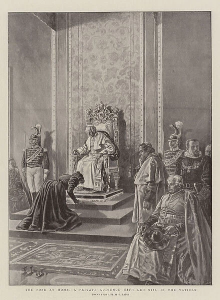 The Pope at Home, a Private Audience with Leo XIII in the Vatican (litho)