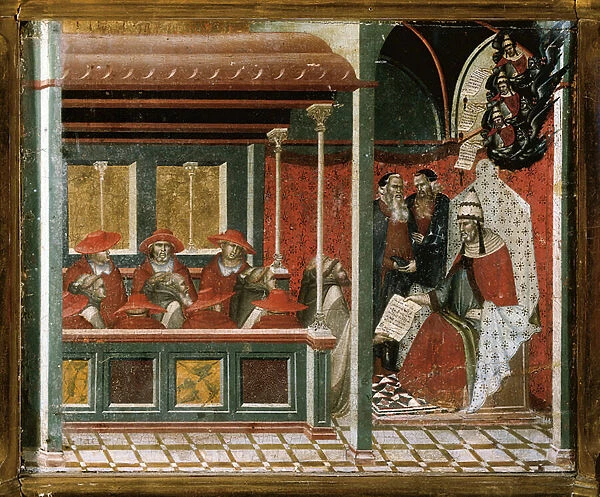Pope Honorius III approving the Carmelite rule, detail (tempera & gold on wood)