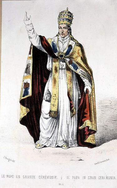 Pope Pius IX in a great ceremony dress - engraving, 19th century