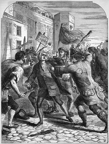 The No Popery rioters attacking the Members of Parliament in Palace Yard (engraving)