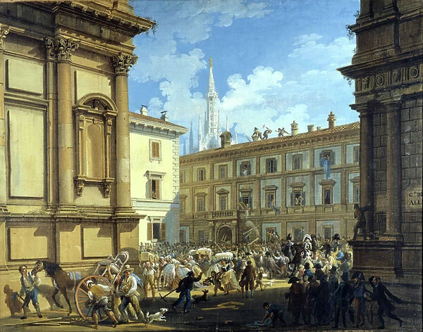 The population looted the house of the Minister of Finance Giuseppe Prina on Piazza San Fedele during the fall of Napoleon I, Milan on 20 / 04 / 1814 (Milanese citizens looting Giuseppe Prina')