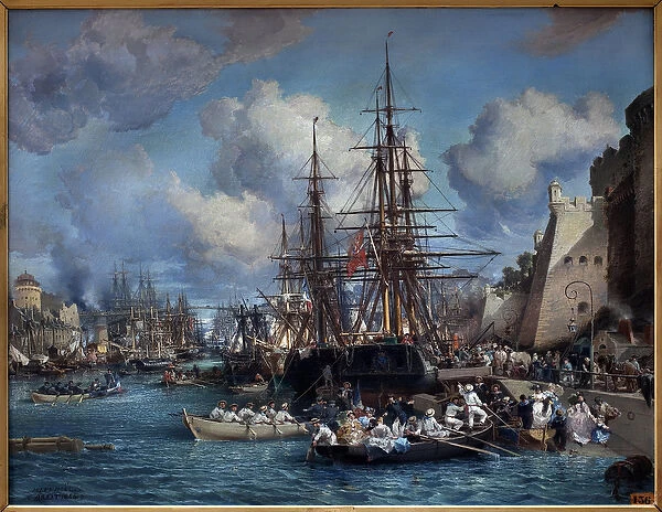 The port of Brest (France) in 1864. Painting by Jules Noel (1815-1881)