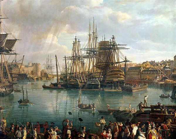 The Port of Brest with a view of shipping, 1794 (detail of 95402) (oil on canvas)