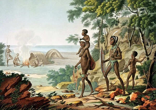 Port Jackson, New Holland: Aboriginal Family, from Voyage Autour du Monde sur