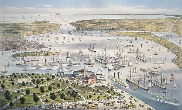 Port of New York, Looking South, c. 1880 (colour litho)
