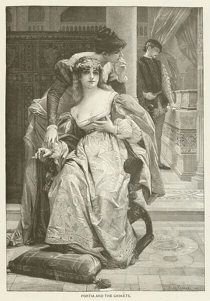 Portia and the caskets (engraving)