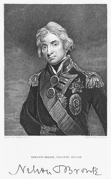 Portrait of Admiral Horatio Nelson with his signature, engraved by John Cochran (fl
