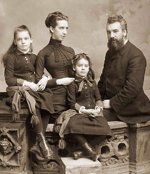 Portrait of Alexander Graham Bell, his wife Mabel Gardiner Hubbard, and their daughters Elsie and Marian c.1885 (photo)