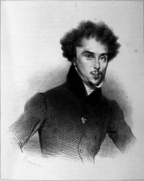 Portrait of Alexandre Dumas, engraving by Deveria, 1838